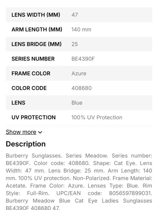 Burberry Meadow Blue Cat Eye Sunglasses, Retro Style, Luxury main image 12